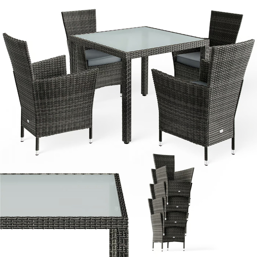 CASARIA Polyrattan Garten-Sitzgruppe Bali 5-teilig in Grau/Anthrazit mit Glastisch - Bild 2