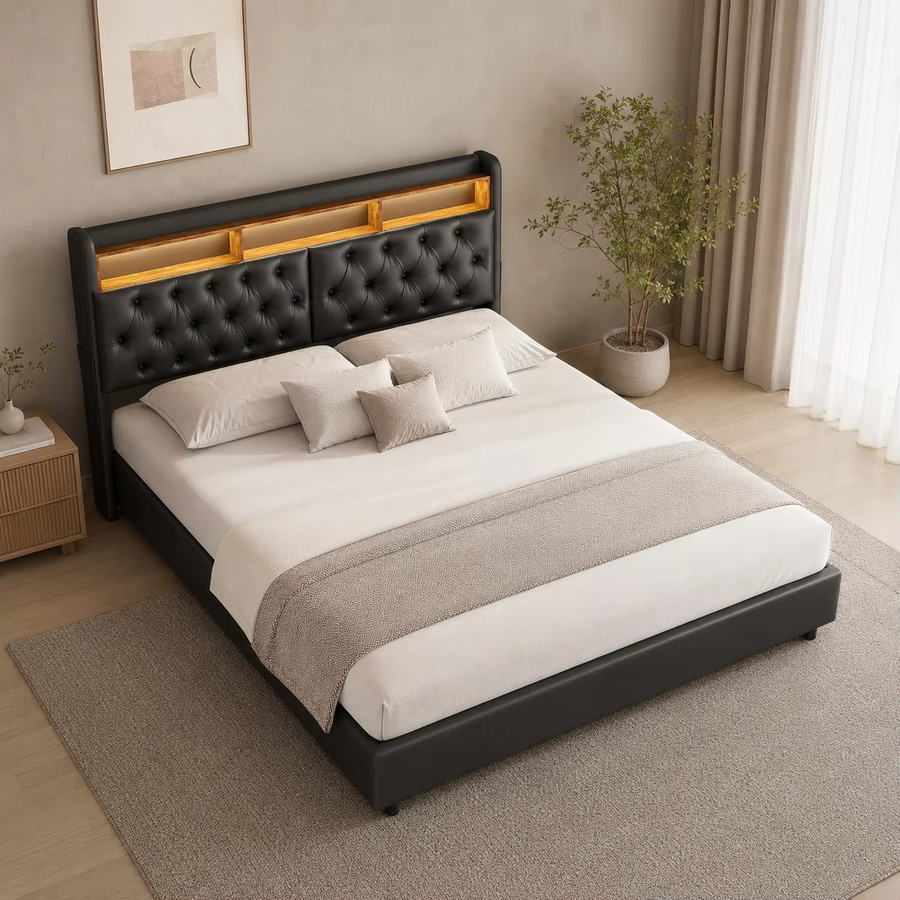 KeepGoon Polsterbett mit Staufach und Hydraulik-Bettkasten in Schwarz, B/T: 180 x 200 cm - Bild 4