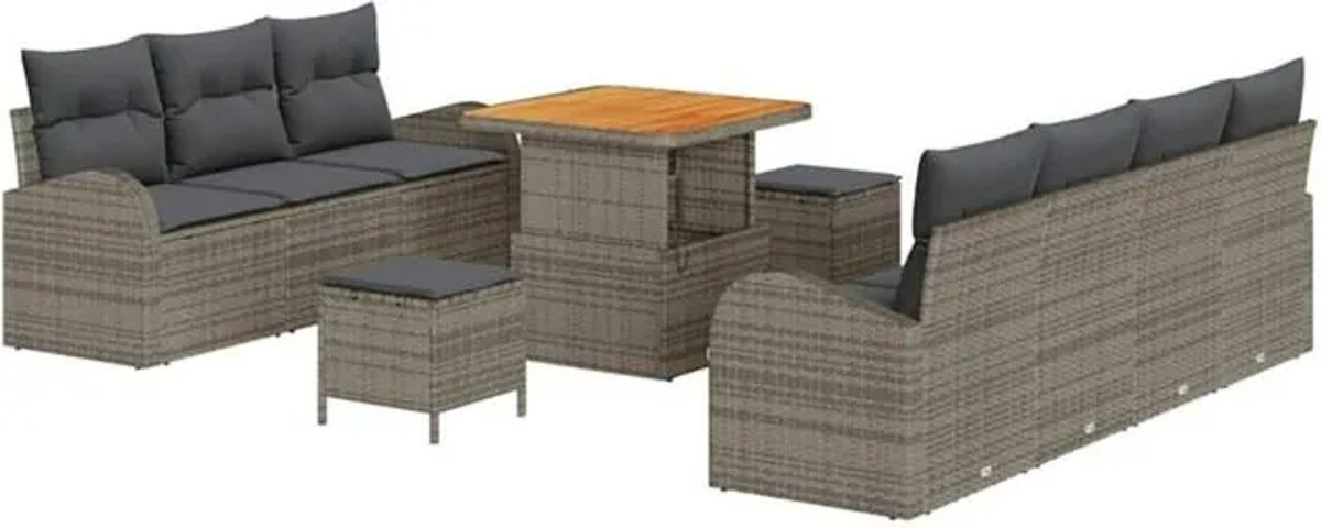 vidaXL Garten-Sofa-Set aus Poly-Rattan mit 10 Kissen in Grau - Bild 1