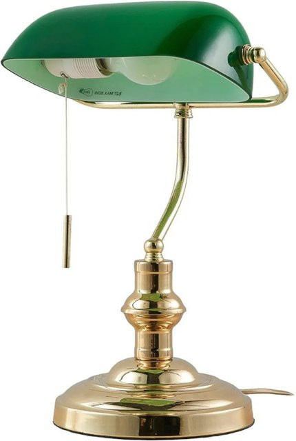 Lindby Tischlampe Milenka Bankerlampe im Vintage Stil aus Metall und Glas, Farbe: Grün/Gold, H x B x T: 39,0 x 22,5 x 25,8 cm - Bild 1