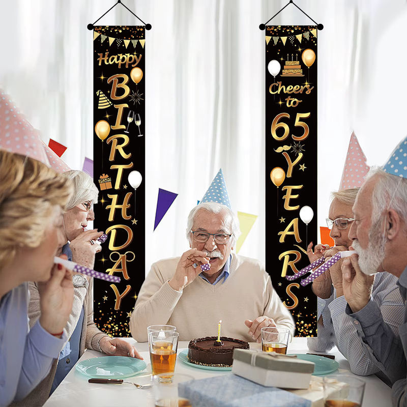 2er-Set Geburtstag Partydekoration 65. Geburtstag Banner in Schwarz und Gold für Männer und Frauen - Bild 3
