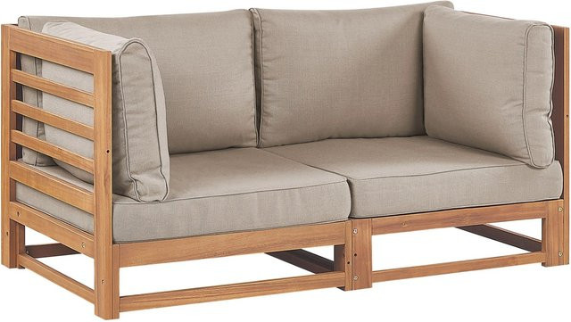 Beliani Gartensofa aus Akazienholz mit Polsterung in Grau und Beige, B/T/H: 150 x 75 x 72 cm - Bild 1
