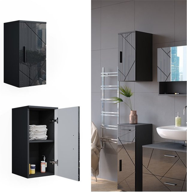 Vicco Hängeschrank Irma Badezimmermöbel Anthrazit Hochglanz B: 30 cm, H: 59 cm, T: 24 cm - Bild 1