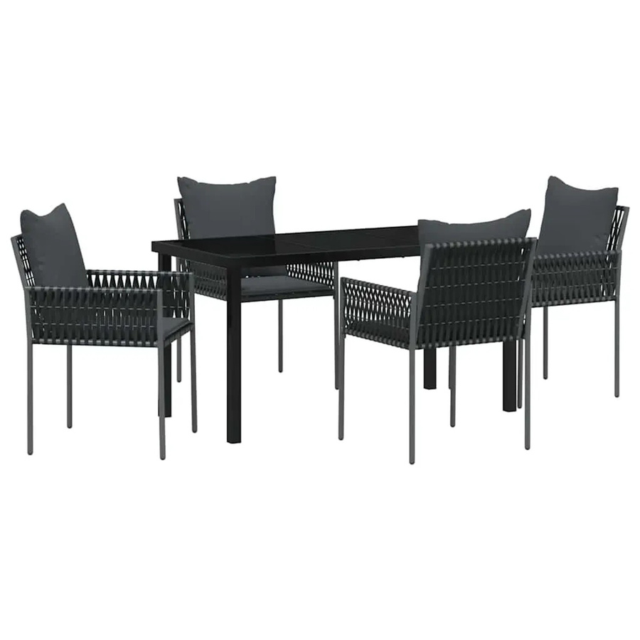 vidaXL Garten Essgruppe 5-teilig aus Poly-Rattan und Stahl in Schwarz für Terrasse und Außenbereich - Bild 2