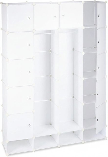 Relaxdays Kleiderschrank Stecksystem aus Kunststoff und Metall in Weiß, erweiterbar, H x B x T: 198 x 145 x 36,5 cm - Bild 1