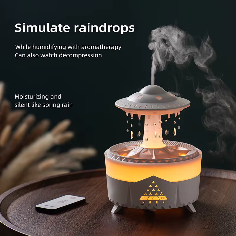 JFBONIN UFO Regentropfen-Luftbefeuchter mit Aromatherapie und USB-Anschluss, Weiß - Bild 3