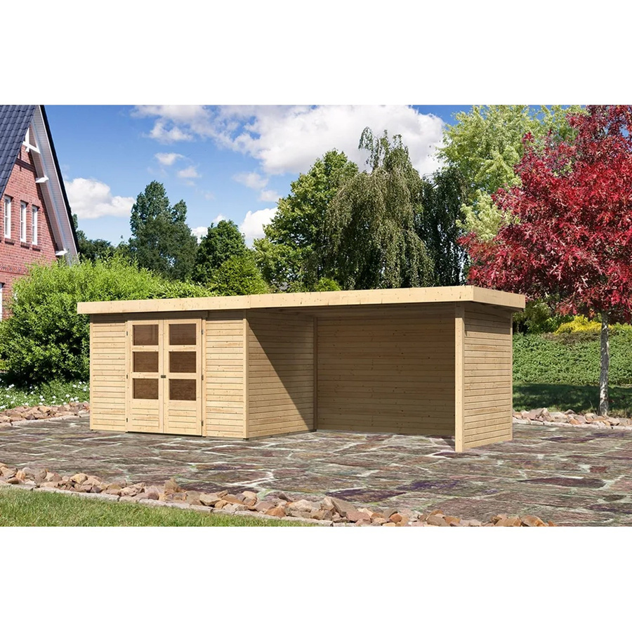 Karibu Gartenhaus Askola 4 aus Holz in Natur, B/H/T: 302 x 217 x 280 cm, inklusive Anbaudach und Wänden - Bild 2