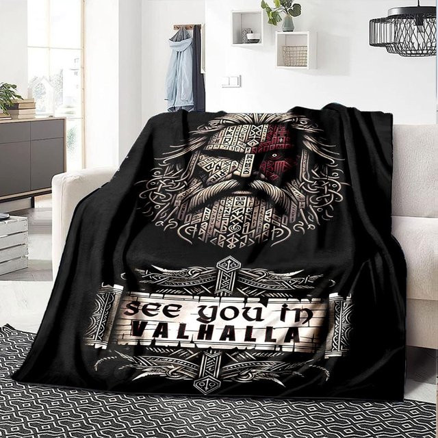 Wikinger Walhalla Kuscheldecke von Yun Heng Four aus weichem Flanell-Polyester in Schwarz, B/B: 130 x 150 cm - Bild 1