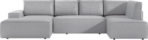 Vente-unique Schlafsofa Amelia in L-Form, Grau, mit Cord-Bezug und Schlaffunktion