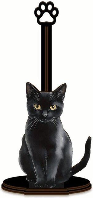 HuidaiAuto Küchenhandtuchhalter mit Holzsockel und Schleifen-Kitty Design in Schwarz - Bild 1