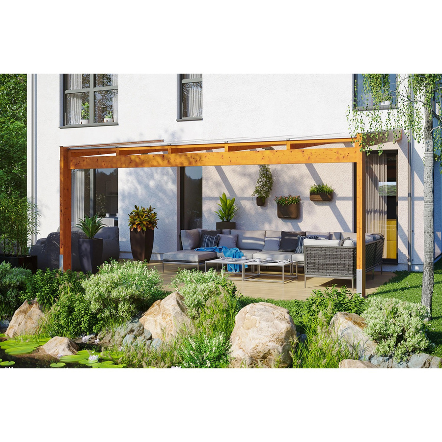 Skan Holz Terrassenüberdachung Novara aus Eiche hell mit Polycarbonat-Dach, B/T: 557 x 309 cm - Bild 2