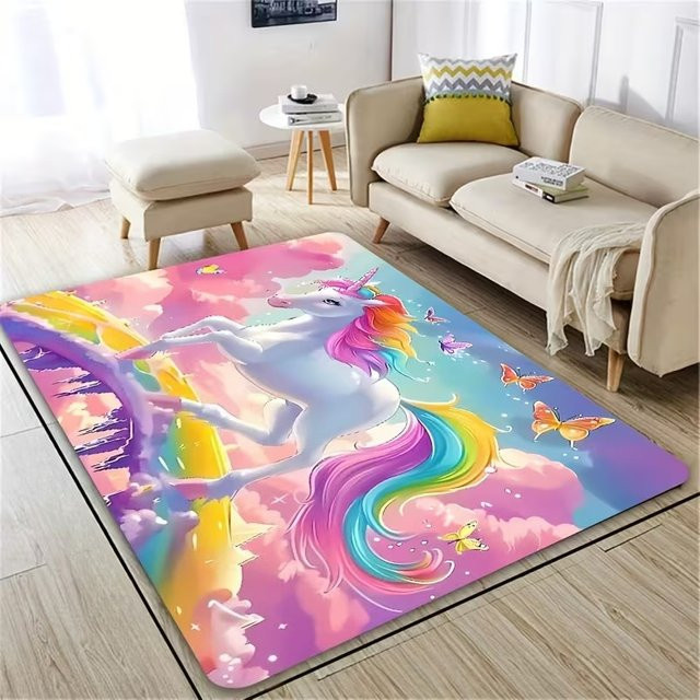 Whimsy Woods Einhorn-Teppich mit Kinder-Motiv, maschinenwaschbarer Dekoteppich für Schlafzimmer, Wohnzimmer oder Flur, Mehrfarbig, B/T: 60 x 40 cm - Bild 1