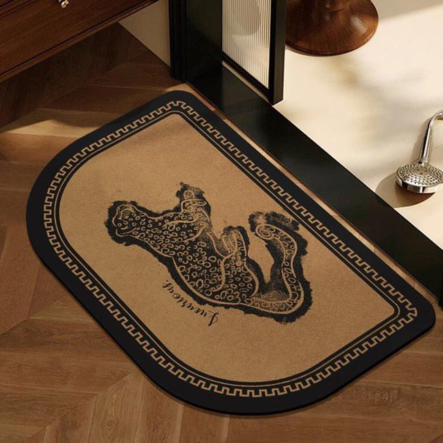 Yiran Furniture Badematte aus Kieselgur in Beige mit Bär-Motiv im Retro-Stil, rutschfest, Breite: 40 cm, Tiefe: 60 cm - Bild 1
