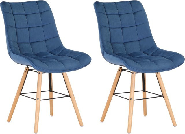 CLP 2er Set Leni Polsterstühle aus Samt in Blau mit gestepptem Sitz und Gestell aus Holz und Metall - Bild 1