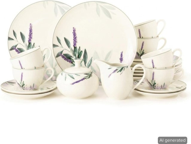 Seltmann Weiden Kaffeeservice Savona Provence aus Porzellan, 20er Set, Weiß mit floralem Muster - Bild 1