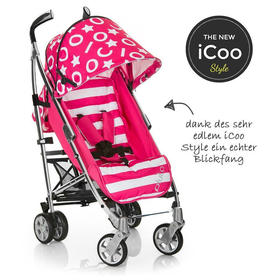 iCoo Buggy Pluto City Flat in Stripe Pink mit Schwenkrädern und Federung - Bild 2