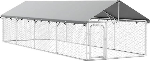 vidaXL Outdoor-Hundezwinger aus Metall mit Dach in Silber und Grau, B/T/H: 600 x 200 x 150 cm - Bild 1