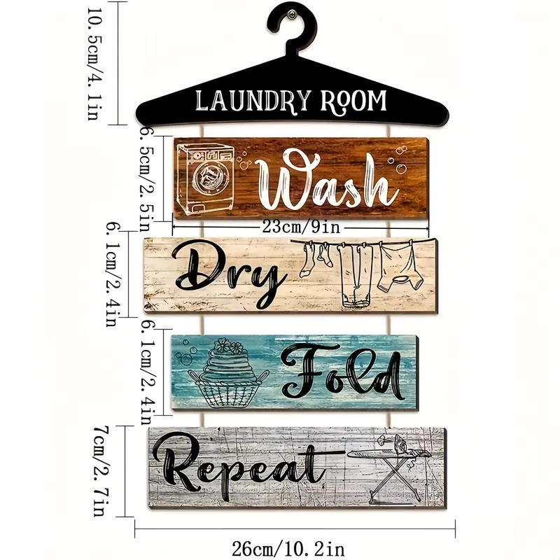 Retro Wandbehang aus Holz mit Wäsche-Regeln im Landhausstil, mehrfarbig, Querformat - Bild 5