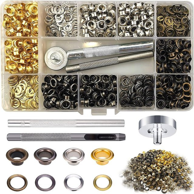680-teiliges Messing-Ösen-Set in 4 Farben mit Installationswerkzeug für Leinwand, Plane, Leder und DIY-Stoffhandwerk, Durchmesser: 5 mm - Bild 1