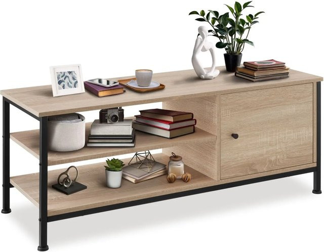 tectake TV-Regal im Industrial Style mit 2 offenen Fächern und Staufach mit Magnettür, Farbe Braun/Schwarz, B/T/H: 110 x 40 x 45,5 cm - Bild 2