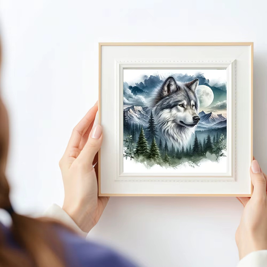 Huacan Diamantgemälde Wolf und Berg als Tierlandschaft im modernen Design, Mehrfarbig, B/H: 20 x 20 cm - Bild 3