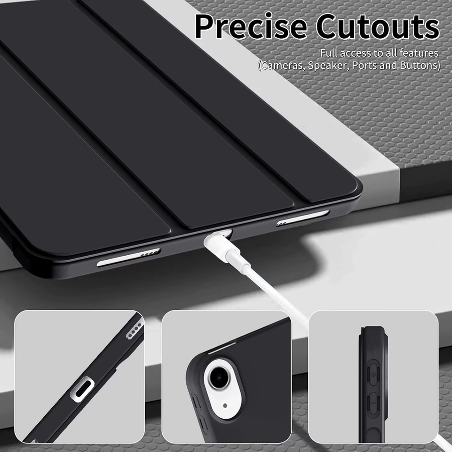 QIJUN Dreifach faltbare Flip-Hülle für iPad Mini 6 A2568 und iPad Mini 7 A2995 8,3 Zoll in Grau mit magnetischem Ständer und Auto-Wake Funktion aus PU-Leder - Bild 4
