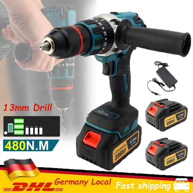 Bürstloser elektrischer Akku-Schlagbohrschrauber von Makita mit 480 N.M Drehmoment und 13 mm Bohrfutter für 18 V Akku-Systeme - Bild 1