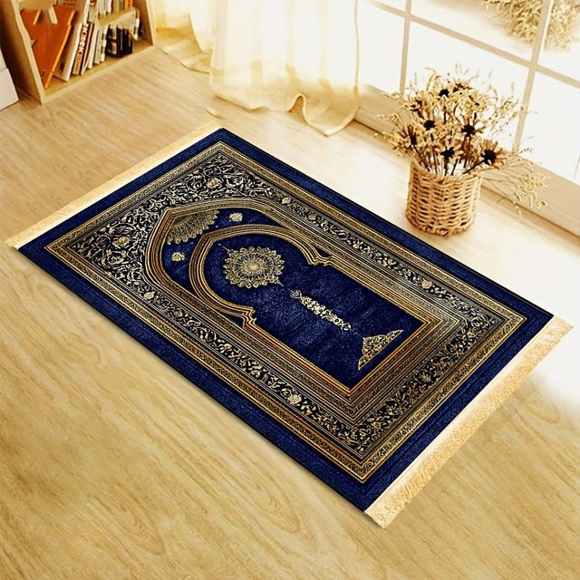 VIKAMAI Islamische Gebetsmatte in Blau mit orientalischem Design, tragbar und faltbar - Bild 1