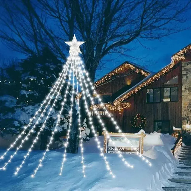 Pentagramm LED Lichterkette Warmweiß Wasserdichte Stern-Vorhanglichterkette für Weihnachtsdekoration und Camping, Länge: 2 m - Bild 1