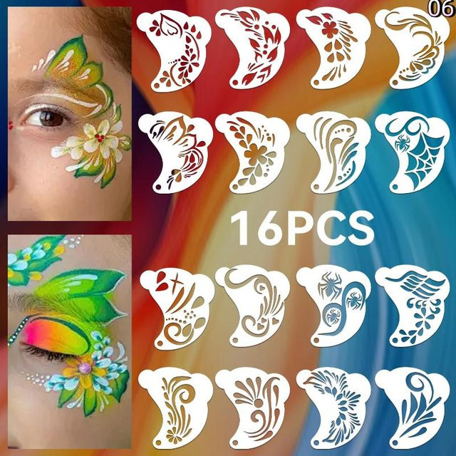 Binchi Outdoor Product Face Painting Tattoo Schablonen Set, 16-teiliges Set - Bild 1