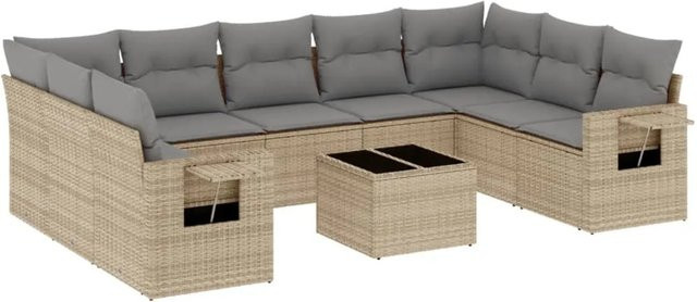 vidaXL 10-tlg. Garten-Sofagarnitur aus Poly-Rattan in Beige-Grau mit Kissen und L-Form - Bild 1