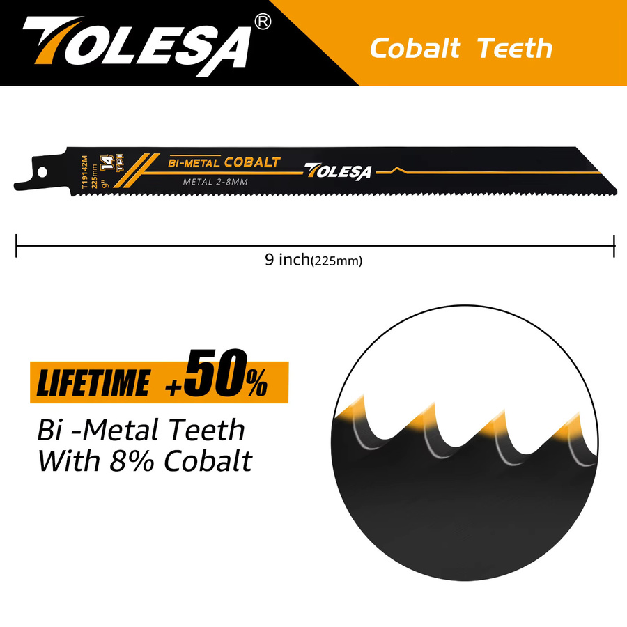 TOLESA 5er Set Bimetall-Säbelsägeblätter für Metall, 14 TPI, Farbe: Silber - Bild 2