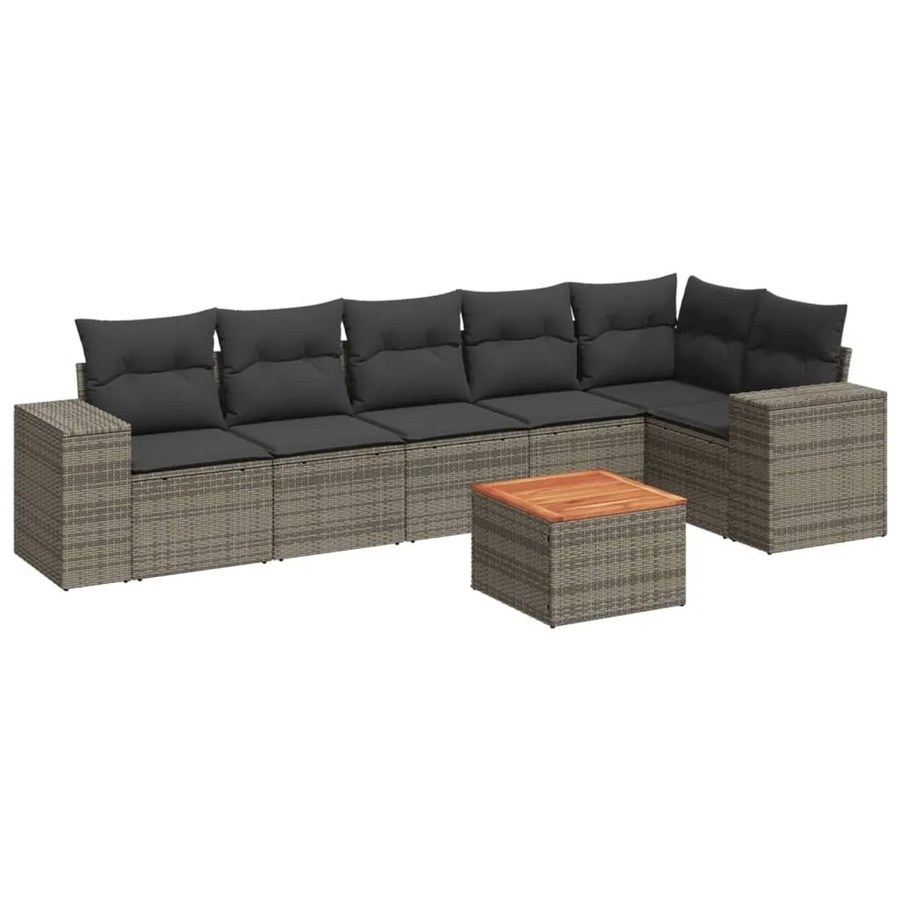 vidaXL 7-tlg Garten-Sofagarnitur in L-Form aus Polyrattan mit Kissen in Grau - Bild 2