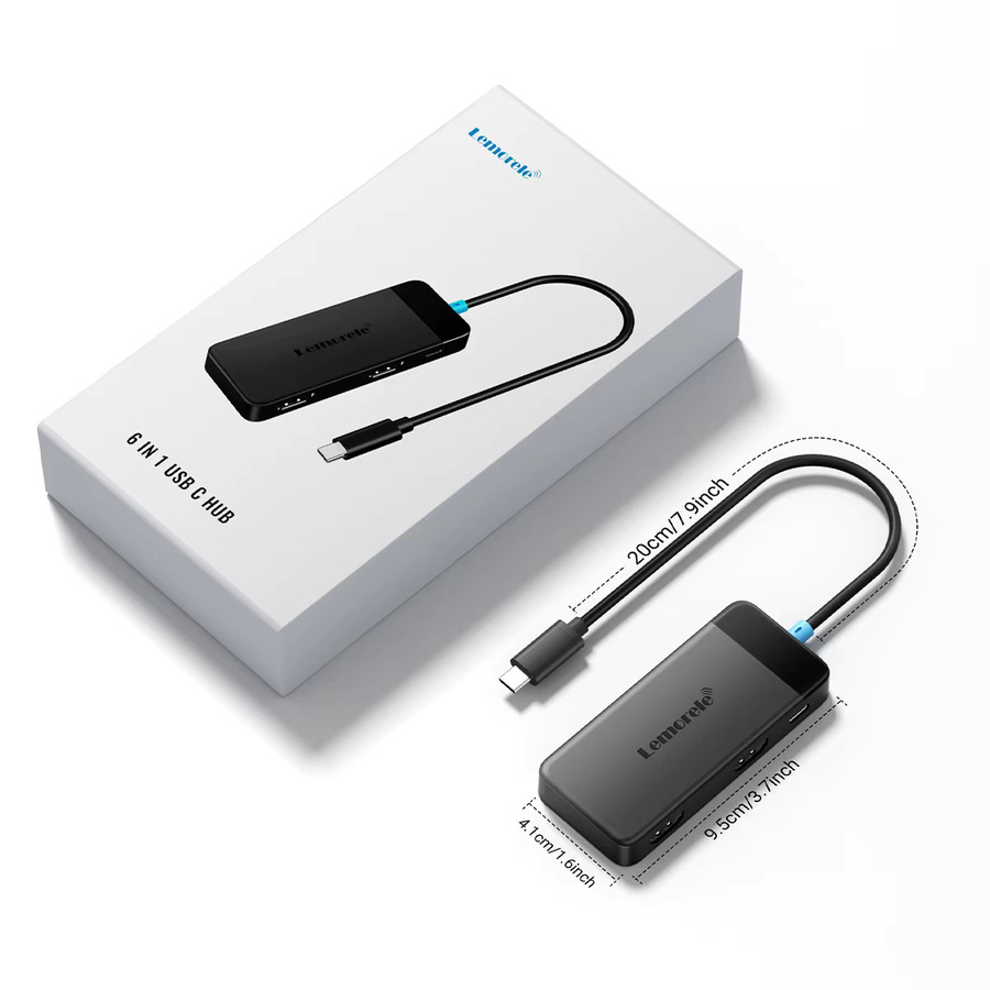 Lemorele 6-in-1 USB-C Hub mit 2 HDMI 4K@30Hz und PD 100W USB 3.0 Splitter Adapter in Grau für Laptop und MacBook Pro Air - Bild 6