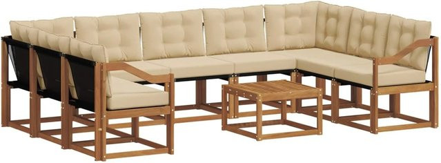 vidaXL Outdoor-Sofagarnitur aus Massivholz Akazie in Natur und Beige mit L-Form und Textilene-Polstern - Bild 1
