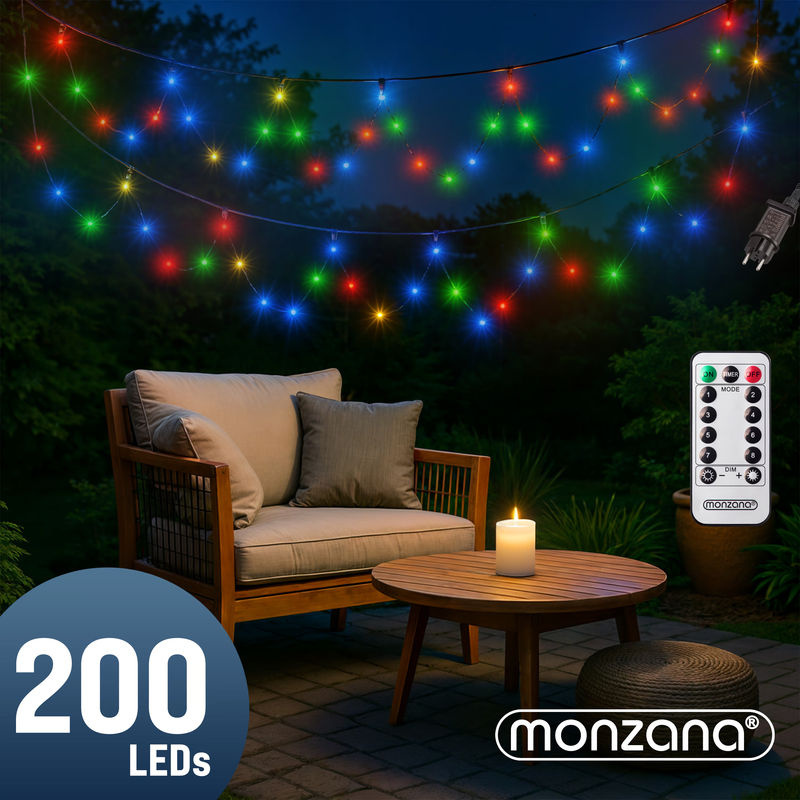 Monzana LED Weihnachts-Lichterkette RGB Mehrfarbig mit Fernbedienung, Timer und Dimmfunktion, 20 m Länge, IP44 wetterfest für Innen- und Außenbereich - Bild 2