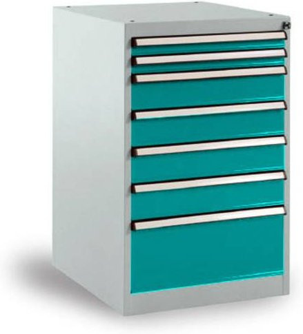 Manuflex BASETEC Schubfachschrank SP1130.5021 in Wasserblau RAL 5021 mit 7 abschließbaren Schubfächern, B: 80 cm, T: 50 cm, H: 58 cm - Bild 1