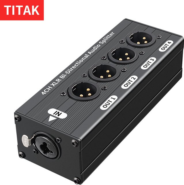 TITAK XLR symmetrischer Audio-Splitter, 3-polig, 1 Eingang und 4 Ausgänge, Schwarz - Bild 1