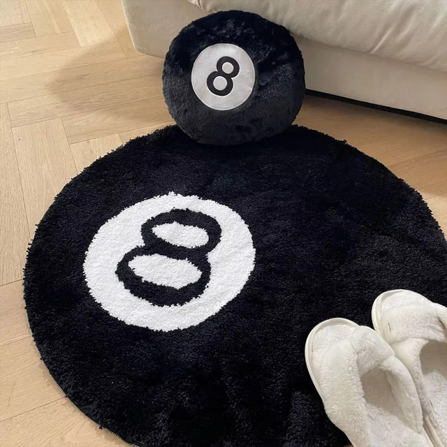 VIKAMA Billard Black Eight Teppich in Schwarz, runder Dekoteppich für Badezimmer, Schlafzimmer oder Eingangsbereich - Bild 1