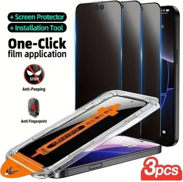 3-teiliges Sichtschutz Panzerglas Set für iPhone 11 bis iPhone 17 Pro Max Modelle - Bild 1