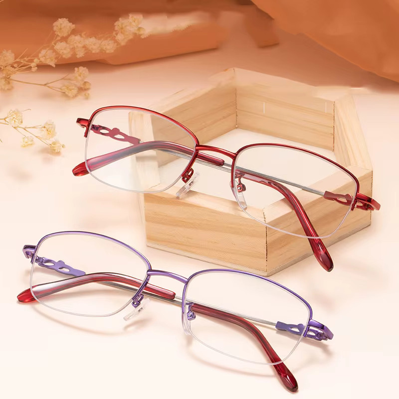 Lesebrille Halbrahmen, Damen, rechteckig, Metall, rot - Bild 2
