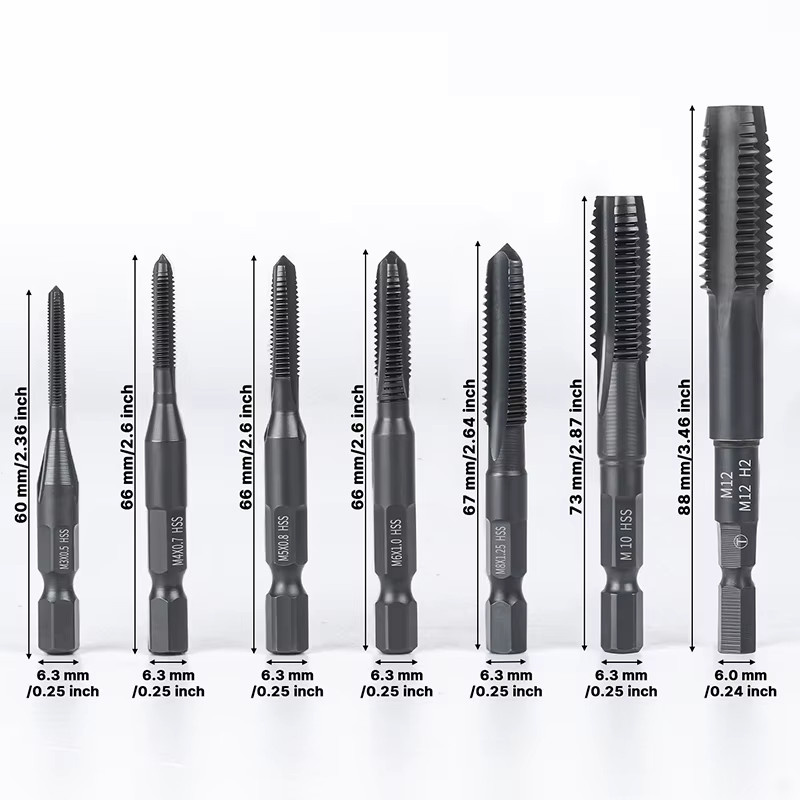 3er Set Gewindebohrer mit Sechskantschaft und gerader Nut aus HSS-Cobalt, Titannitrid beschichtet, für Metallgewinde, M3 bis M10 - Bild 6