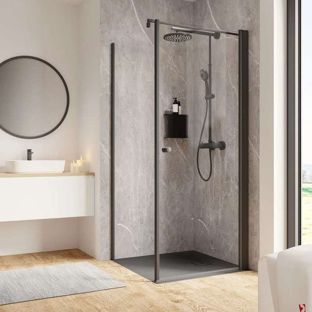 Schulte Duschkabine Garant 2.0 Eckdusche mit Drehtür und Seitenwand, Farbe Schwarz, Glas Frosted, B/T/H: 100 x 100 x 200 cm - Bild 1