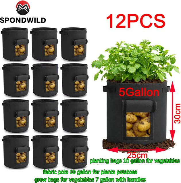 SPONDWILD Pflanzbeutel Grow Bag aus Kunststoff für den Gemüsegarten, Schwarz - Bild 1