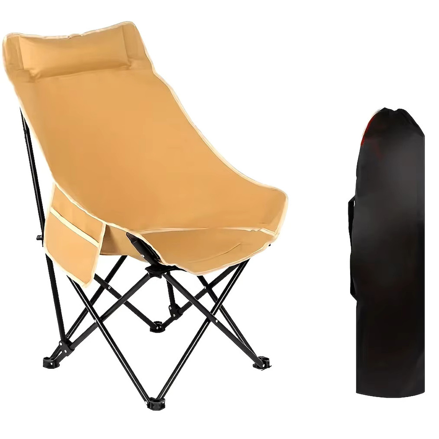 LIUSHADUOLA Tragbarer Mondstuhl mit hoher Rückenlehne in Beige, faltbarer Campingstuhl mit Edelstahlrahmen für Outdoor und Strand - Bild 2