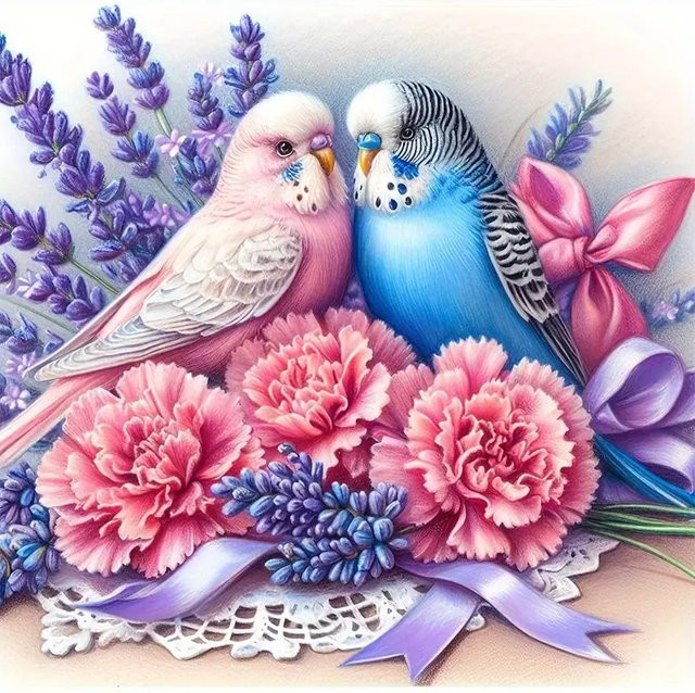 YUTTEE Diamantmalerei Set mit Vogel und Blumen Motiv, 5D DIY Mosaik Set in Multicolour, Rund, Durchmesser: 20 cm - Bild 1