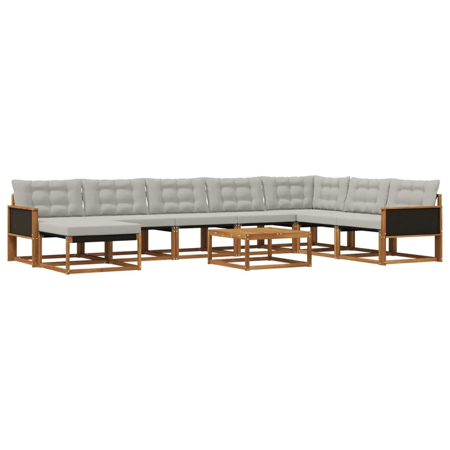 vidaXL Outdoor-Sofagarnitur aus Akazienholz mit Textilene und Kissen in Braun und Hellgrau - Bild 2