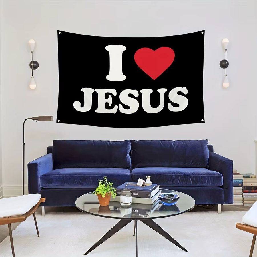 VIKAMA Wandteppich I Love Jesus Wanddekoration Breite: 90 cm, Höhe: 60 cm - Bild 3