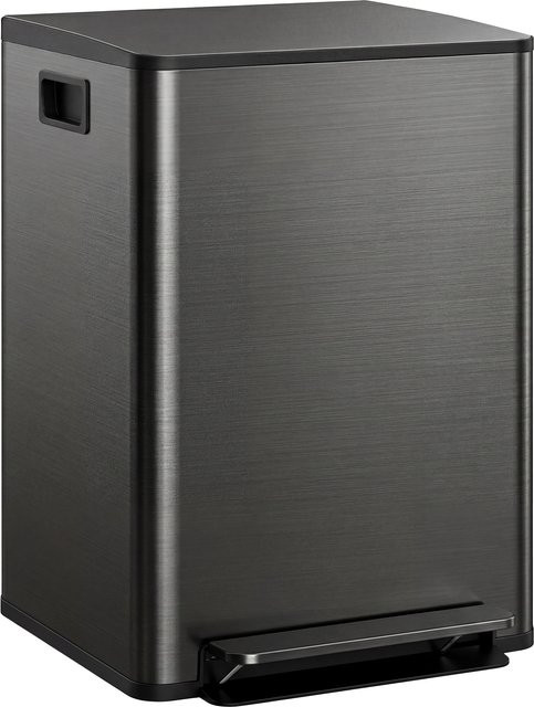 HOMCOM Mülleimer Küche Edelstahl Schwarz mit 2 Fächern à 30 L, Treteimer mit Softclose-Deckel und abnehmbaren Inneneimern, B/T/H: 47,7 x 37,5 x 66,8 cm - Bild 1