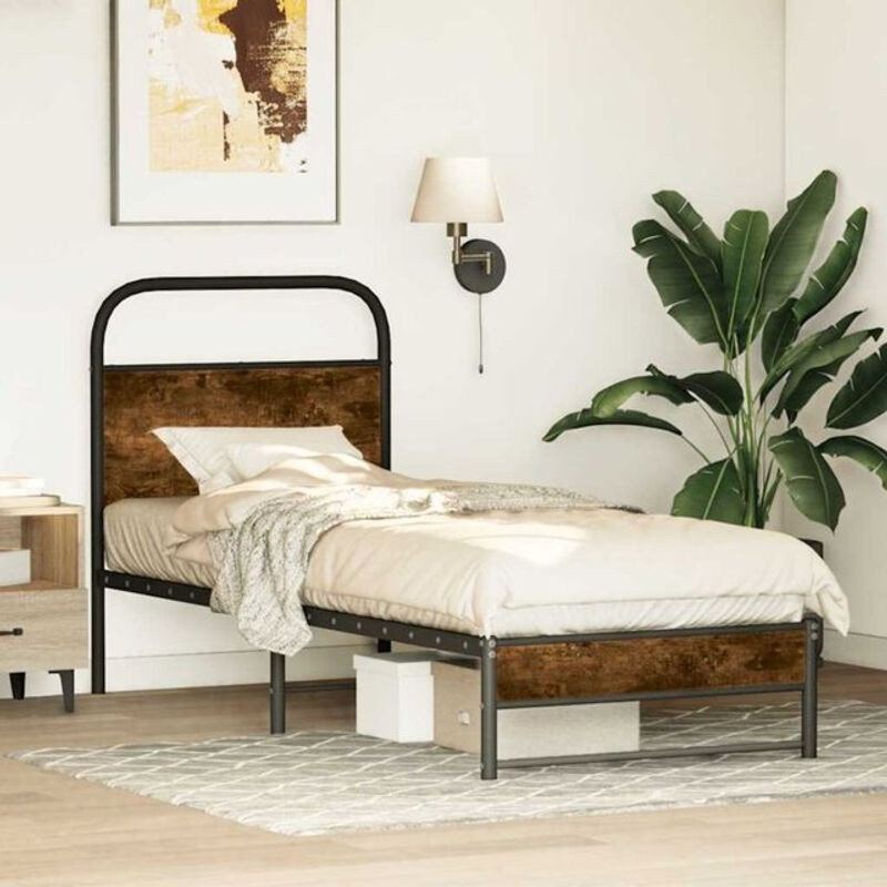 Vidaxl Einzelbett Bettgestell aus Holzwerkstoff und Metall in Braun im Industrial Design B/T/H: 80 x 200 cm - Bild 1
